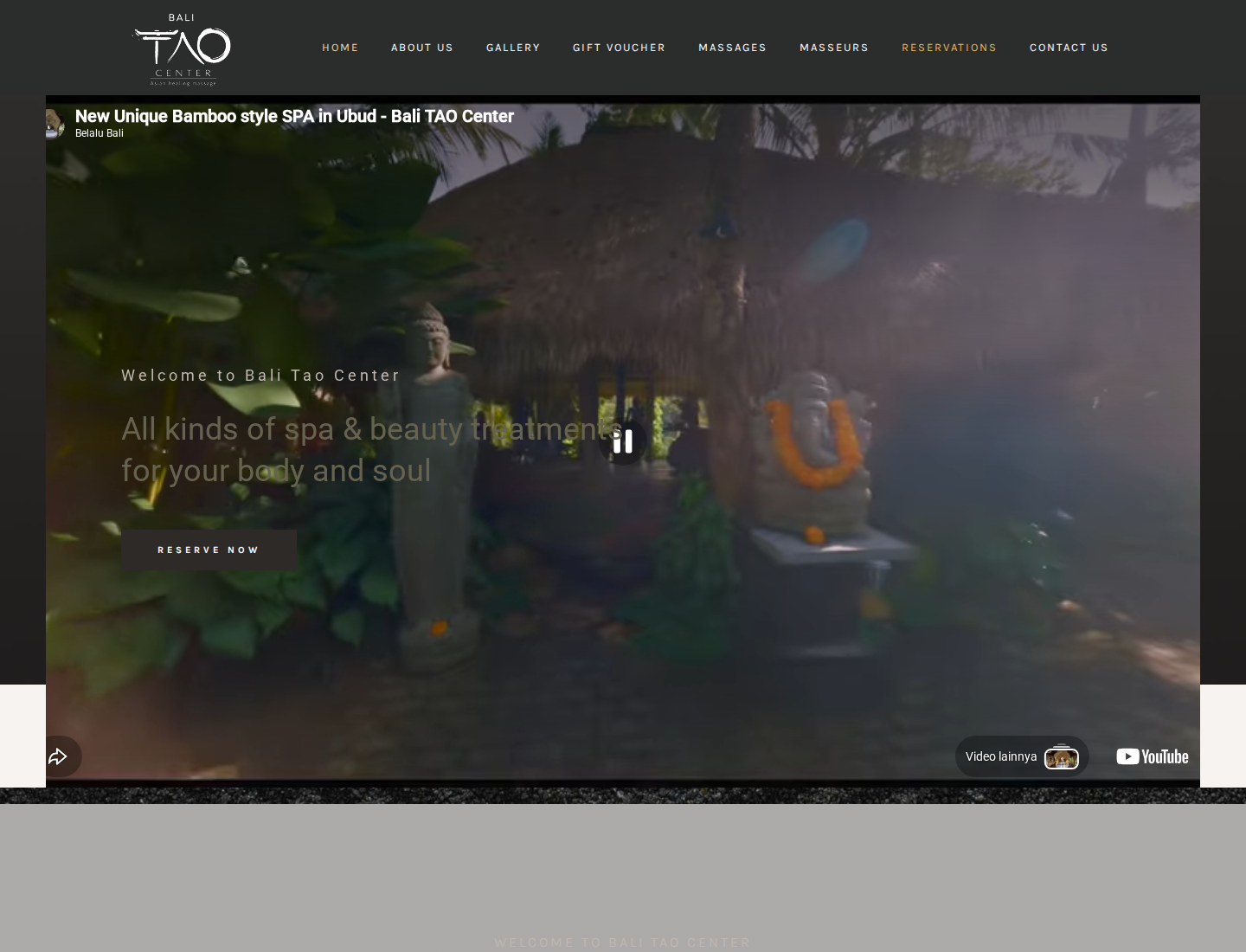 Bali TAO Center spa website homepage