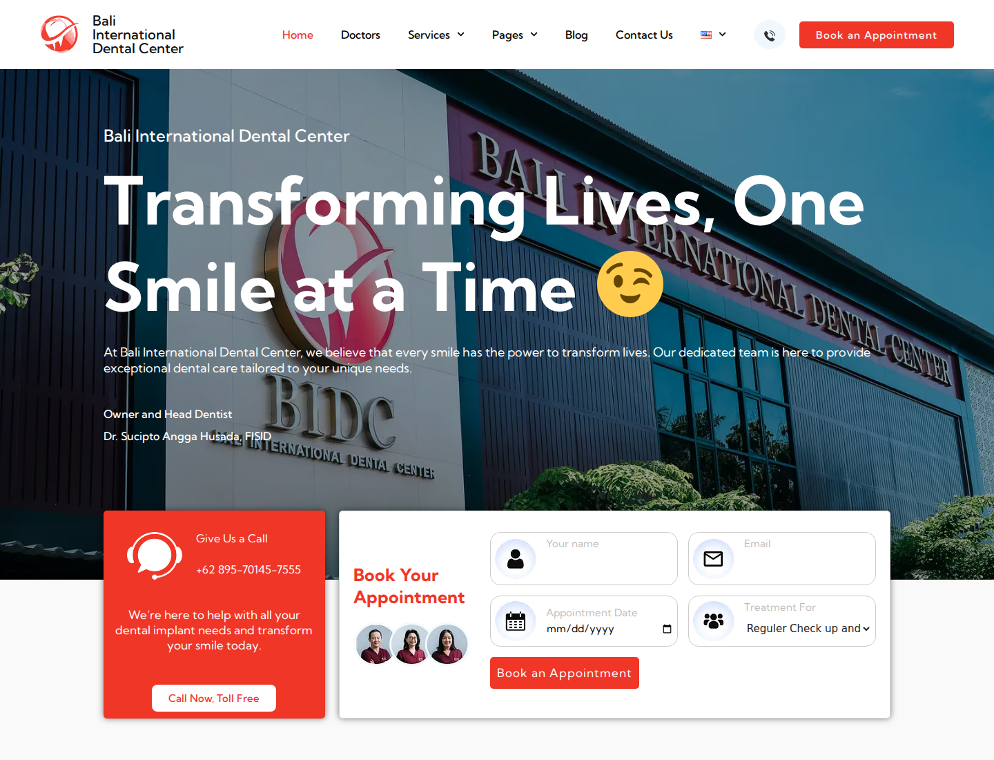 Bali International Dental Center website homepage