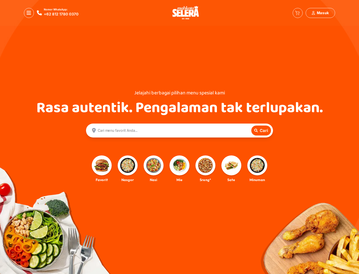 Mahkota Selera food ordering website interface